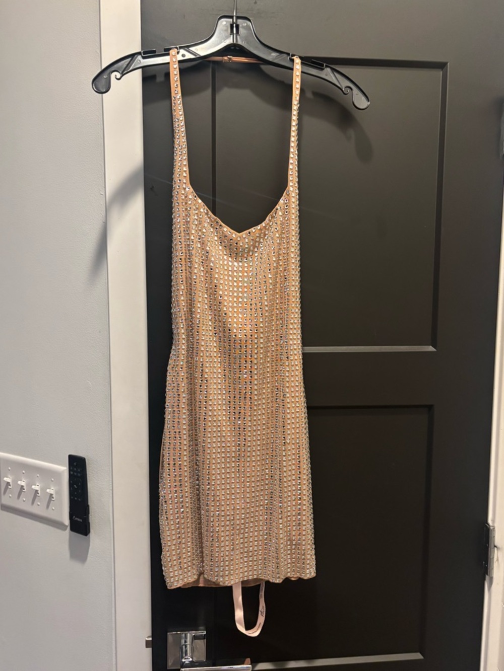 Oh Polly Amolika Embellished Halter Mini Dress Honey Nude Sequin Rhinestone US 4 - Picture 8 of 14